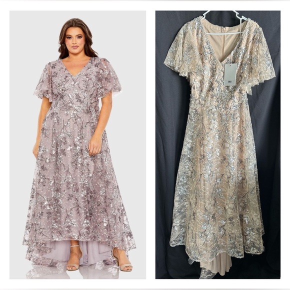 Mac Duggal 20473 NWT V Neck Flutter Sleeve A Line Embellished Dress - Picture 1 of 7